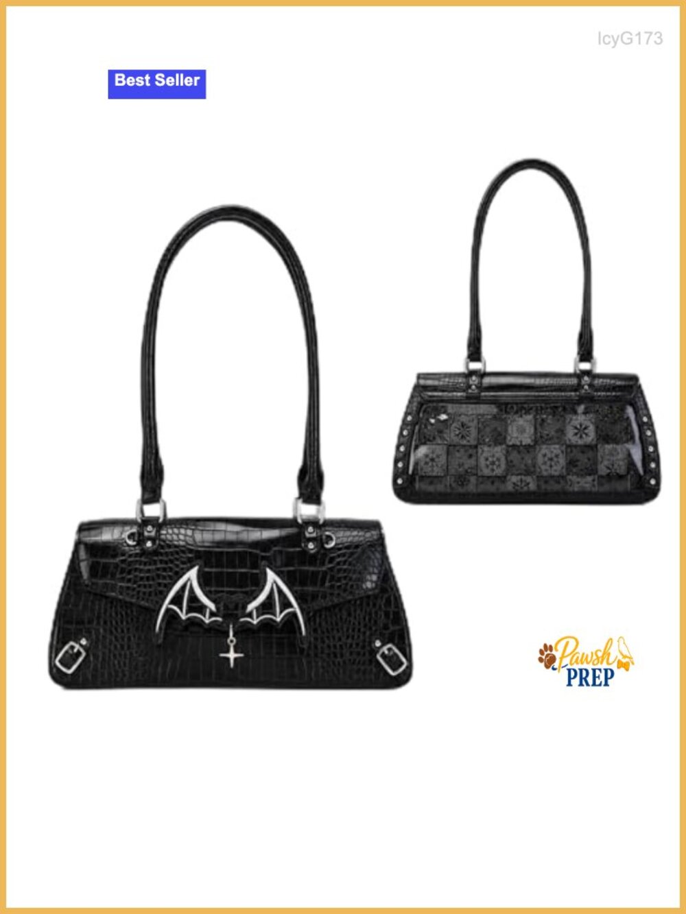 Ita Bag with Bat Wing Closure & Back Display, Faux Leather Crossbody